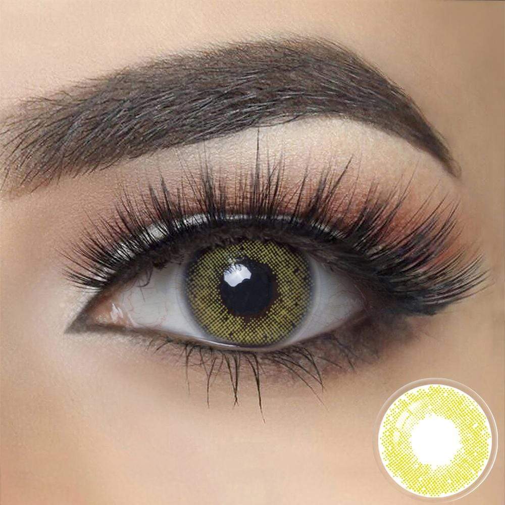 Lime Green Color Contacts on dark eyes